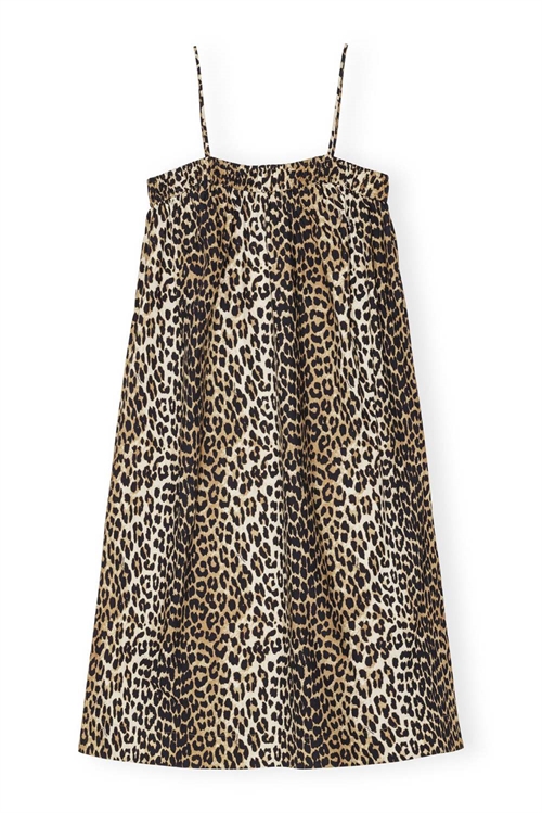 GANNI F9354 BOMULL POPLIN-REM KLÄNNING LEOPARD